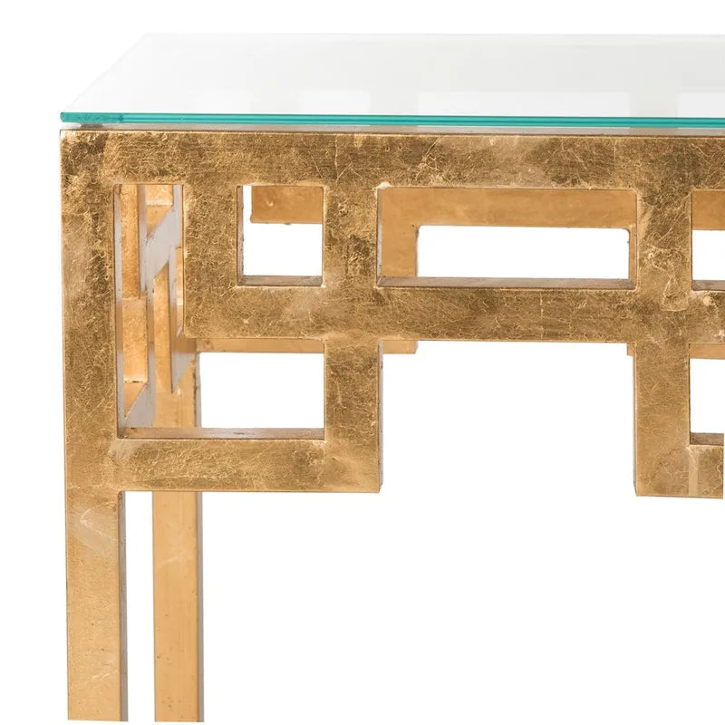 Mesa auxiliar de pan de oro envejecido con tapa de cristal - 16" de ancho x 12" de profundidad x 21" de alto