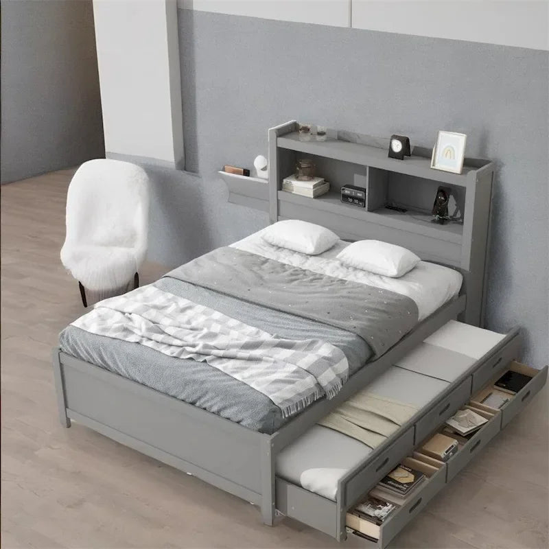Cama Plataforma Matrimonial con Nido, Cajones y Puertos de Carga USB