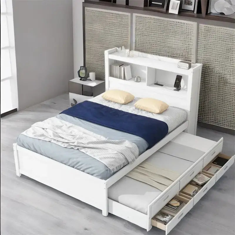 Cama Plataforma Matrimonial con Nido, Cajones y Puertos de Carga USB