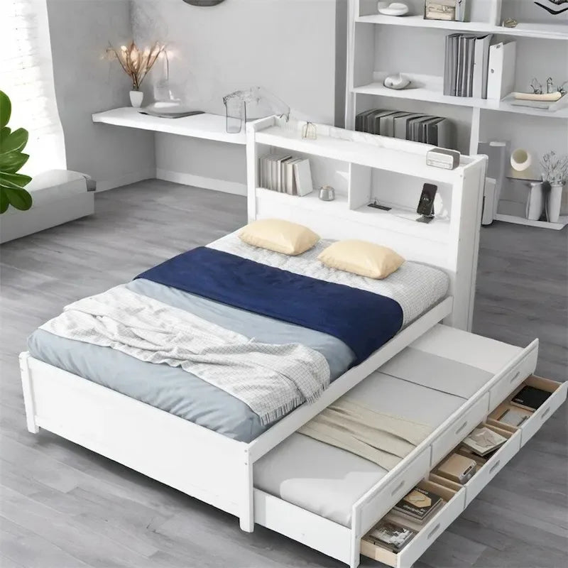 Cama Plataforma Matrimonial con Nido, Cajones y Puertos de Carga USB