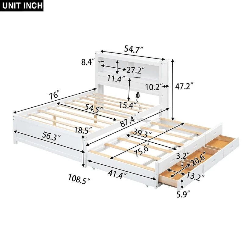 Cama Plataforma Matrimonial con Nido, Cajones y Puertos de Carga USB