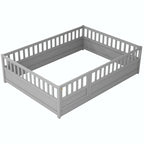 Cama de piso de madera de pino para niños con estructura de cerca