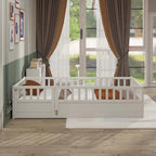 Cama de piso de madera de pino para niños con estructura de cerca