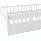 Cama de piso de madera de pino para niños con estructura de cerca