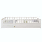 Cama de piso de madera de pino para niños con estructura de cerca