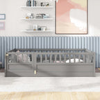 Cama de piso de madera de pino para niños con estructura de cerca
