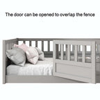 Cama de piso de madera de pino para niños con estructura de cerca