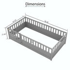 Cama de piso de madera de pino para niños con estructura de cerca
