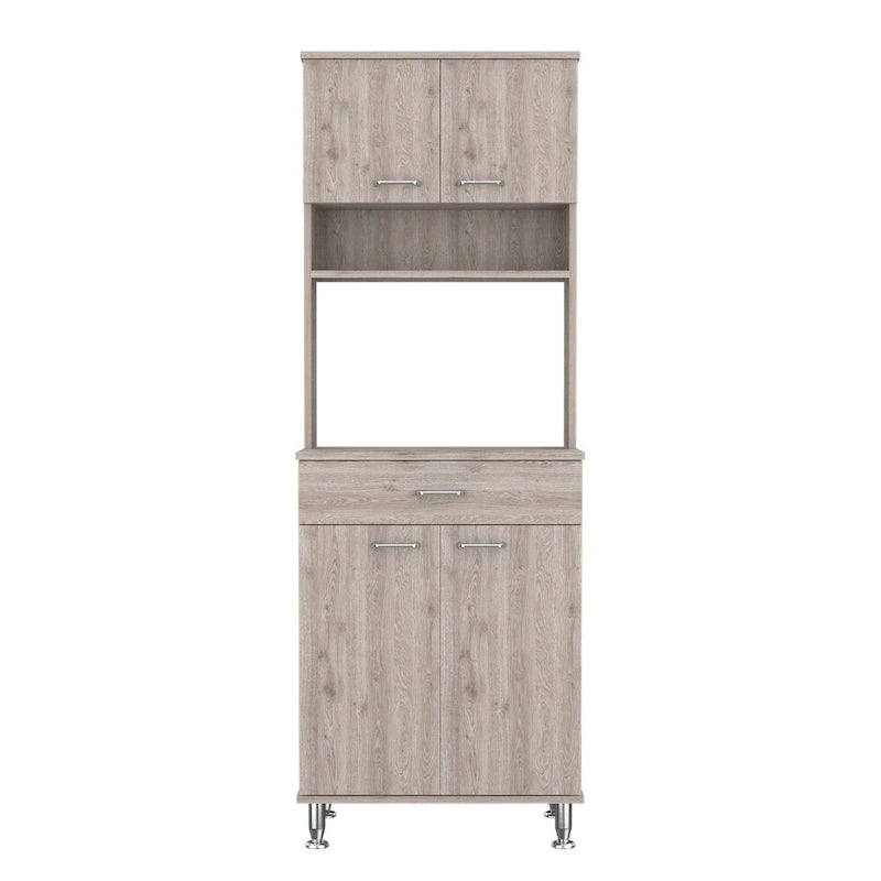 Juego de cocina de 2 piezas con 4 puertas, 1 cajón, despensa y mesa de pared plegable, gris claro