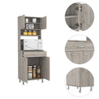 Juego de cocina de 2 piezas con 4 puertas, 1 cajón, despensa y mesa de pared plegable, gris claro