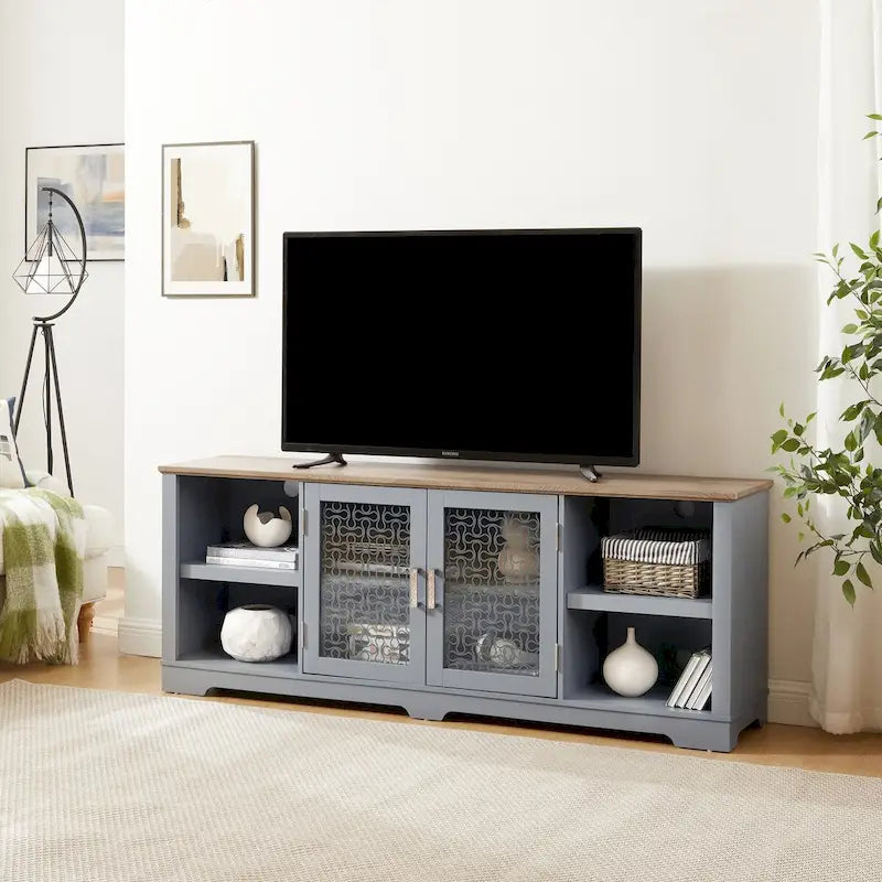 Mueble para TV de 70 pulgadas con gabinete de almacenamiento y gestión de cables