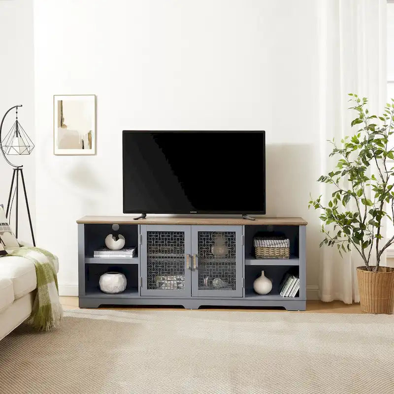 Mueble para TV de 70 pulgadas con gabinete de almacenamiento y gestión de cables