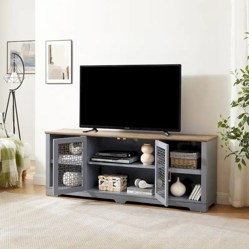 Mueble para TV de 70 pulgadas con gabinete de almacenamiento y gestión de cables