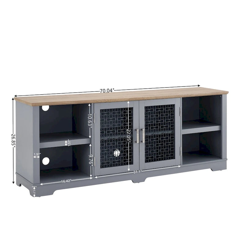 Mueble para TV de 70 pulgadas con gabinete de almacenamiento y gestión de cables
