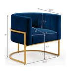 Sillón de terciopelo con base de metal y respaldo curvo