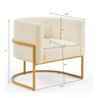 Sillón de terciopelo con base de metal y respaldo curvo