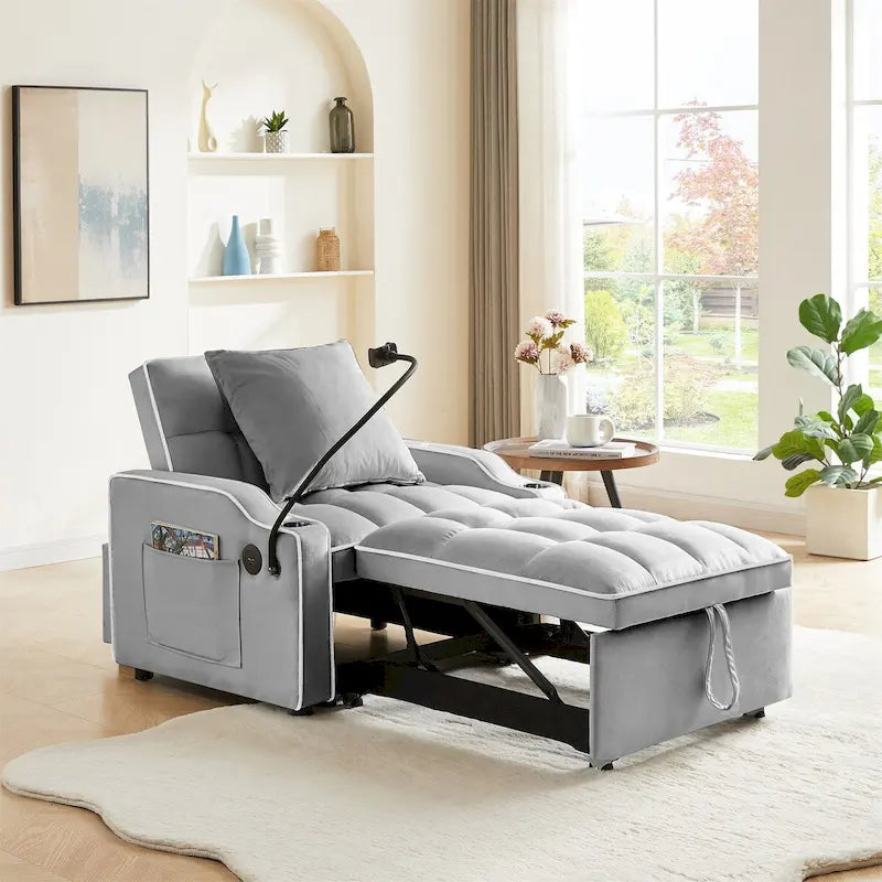 Sillón Cama Convertible con Puerto de Carga USB y Portavasos