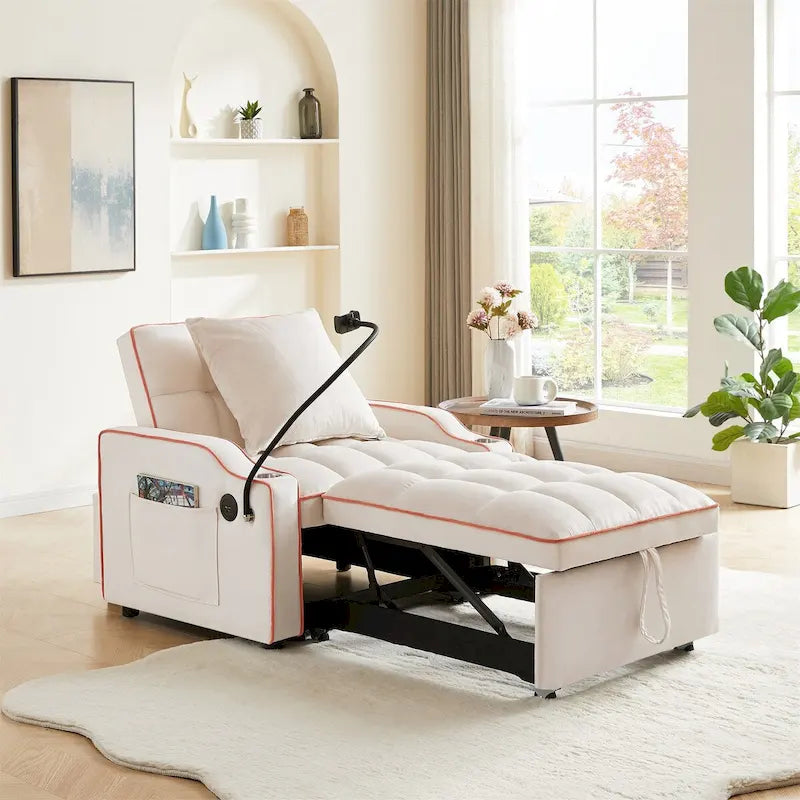 Sillón Cama Convertible con Puerto de Carga USB y Portavasos