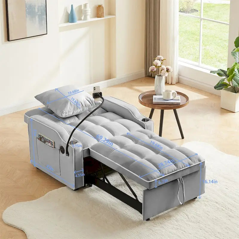 Sillón Cama Convertible con Puerto de Carga USB y Portavasos