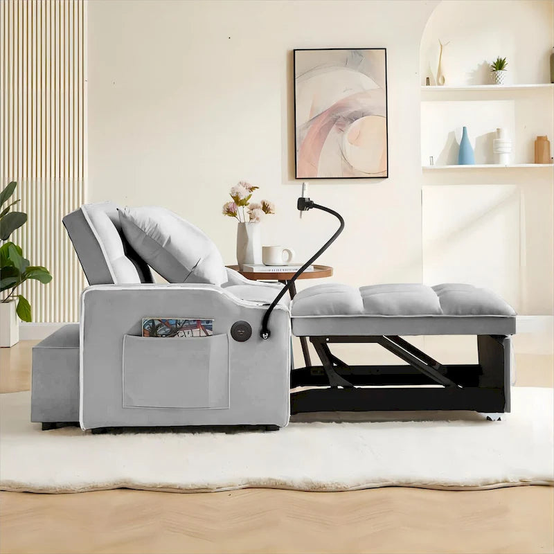 Sillón Cama Convertible con Puerto de Carga USB y Portavasos