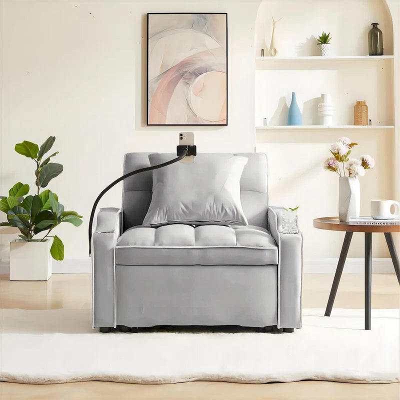 Sillón Cama Convertible con Puerto de Carga USB y Portavasos