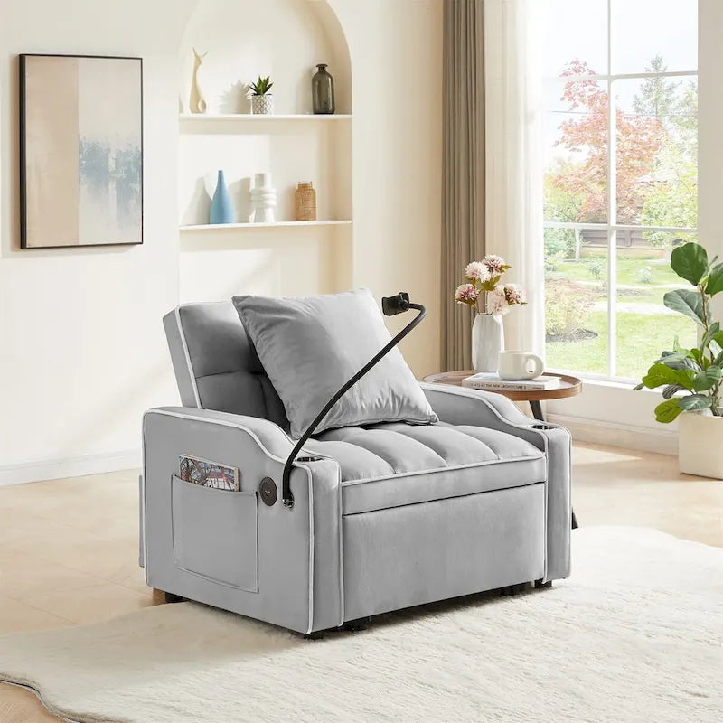 Sillón Cama Convertible con Puerto de Carga USB y Portavasos