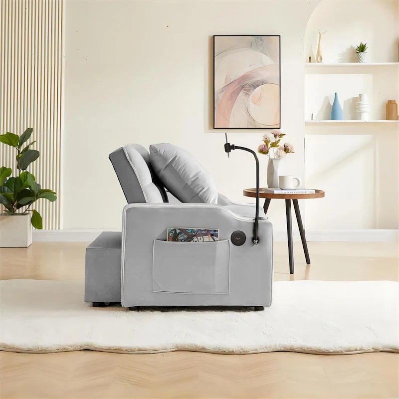 Sillón Cama Convertible con Puerto de Carga USB y Portavasos