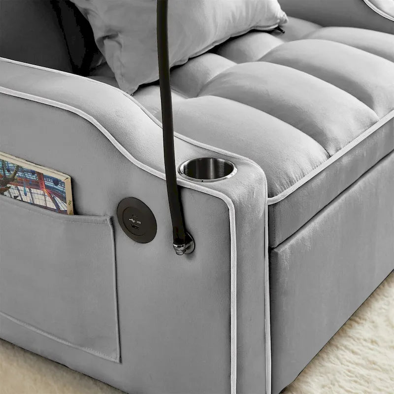 Sillón Cama Convertible con Puerto de Carga USB y Portavasos