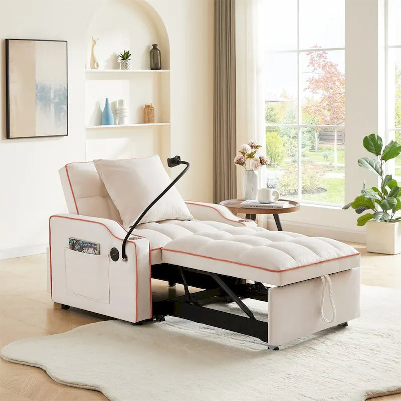 Sillón Cama Convertible con Puerto de Carga USB y Portavasos