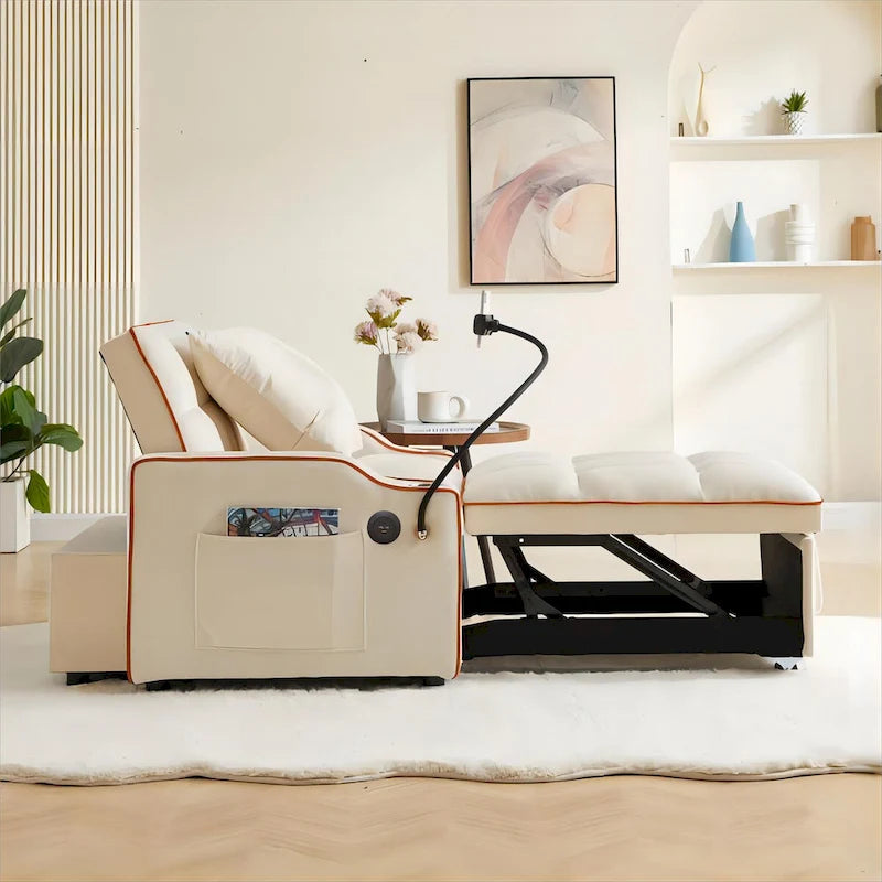 Sillón Cama Convertible con Puerto de Carga USB y Portavasos