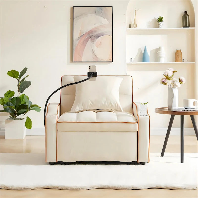 Sillón Cama Convertible con Puerto de Carga USB y Portavasos