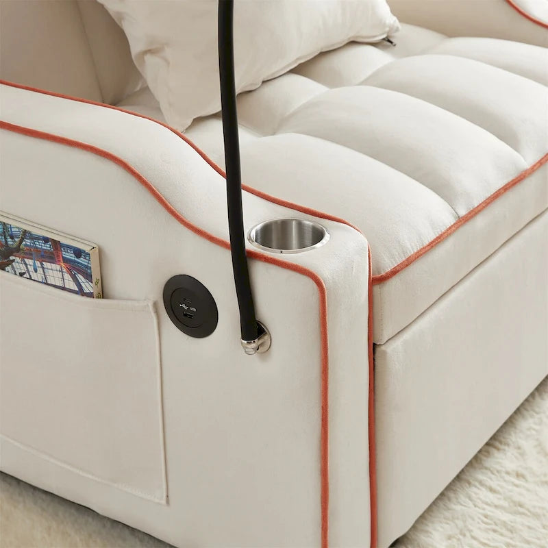 Sillón Cama Convertible con Puerto de Carga USB y Portavasos