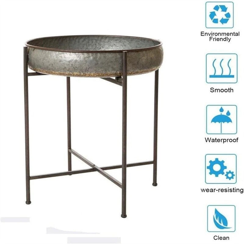Mesa auxiliar redonda de metal con 4 patas - 57 cm (profundidad) x 57 cm (ancho) x 65,5 cm (alto)