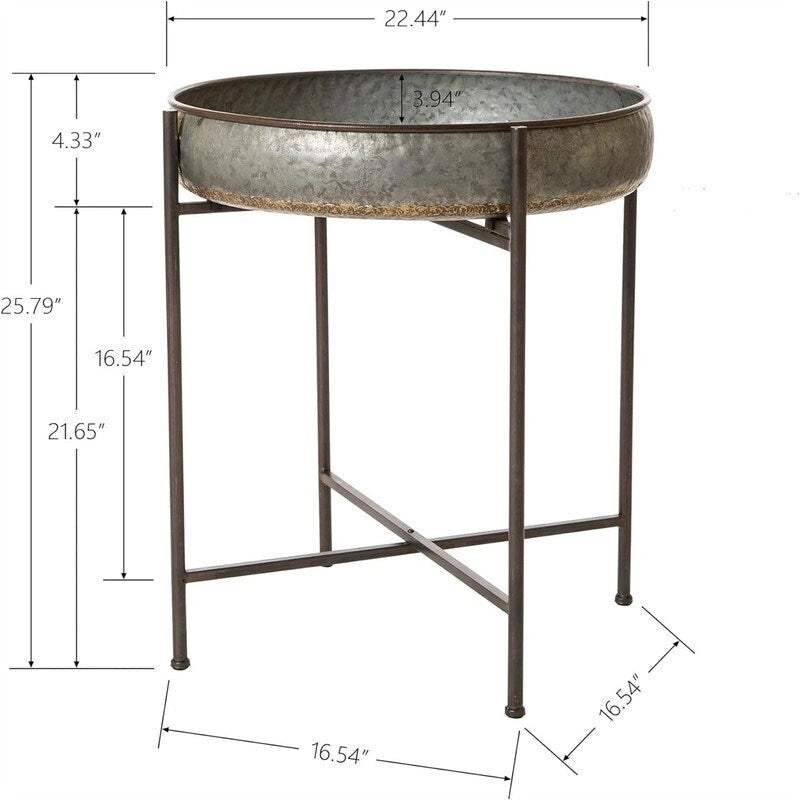 Mesa auxiliar redonda de metal con 4 patas - 57 cm (profundidad) x 57 cm (ancho) x 65,5 cm (alto)
