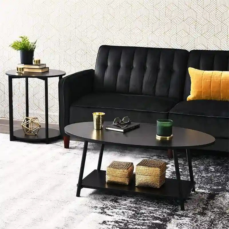 Mesa de centro ovalada con estante de almacenamiento