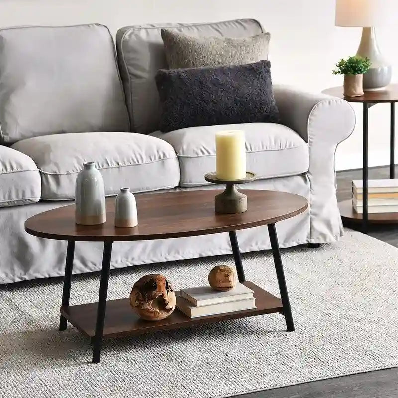 Mesa de centro ovalada con estante de almacenamiento