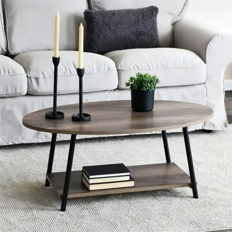 Mesa de centro ovalada con estante de almacenamiento