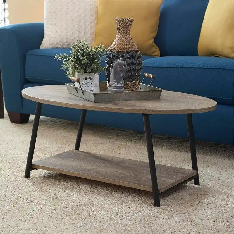Mesa de centro ovalada con estante de almacenamiento