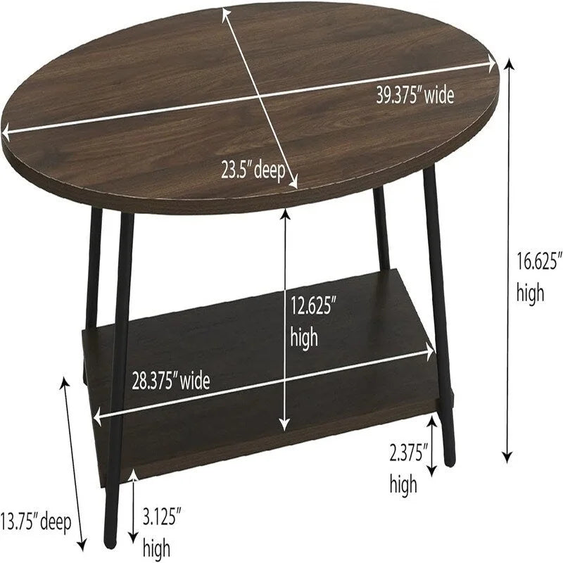 Mesa de centro ovalada con estante de almacenamiento