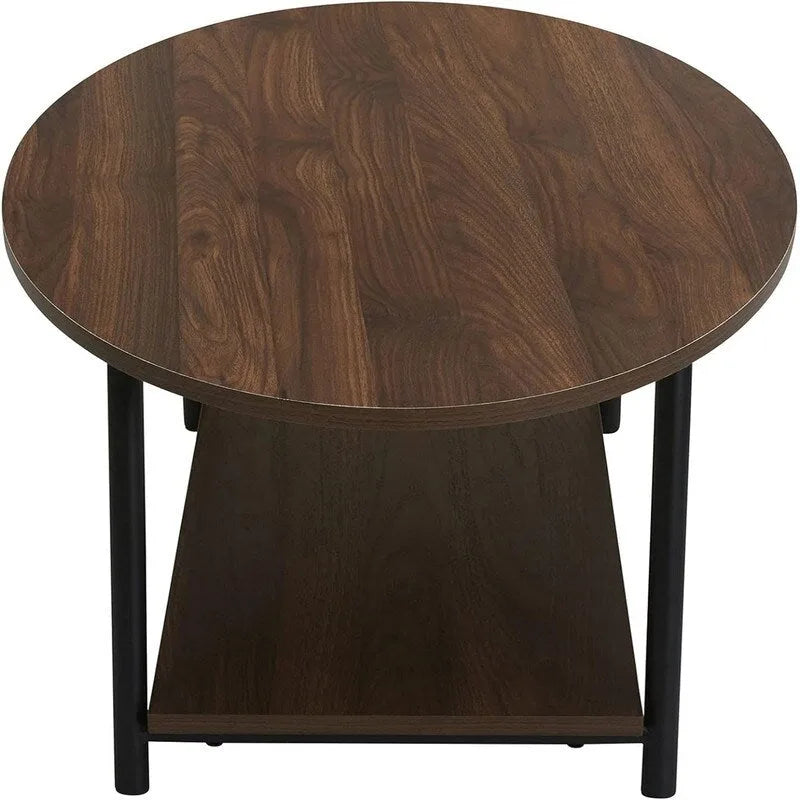 Mesa de centro ovalada con estante de almacenamiento