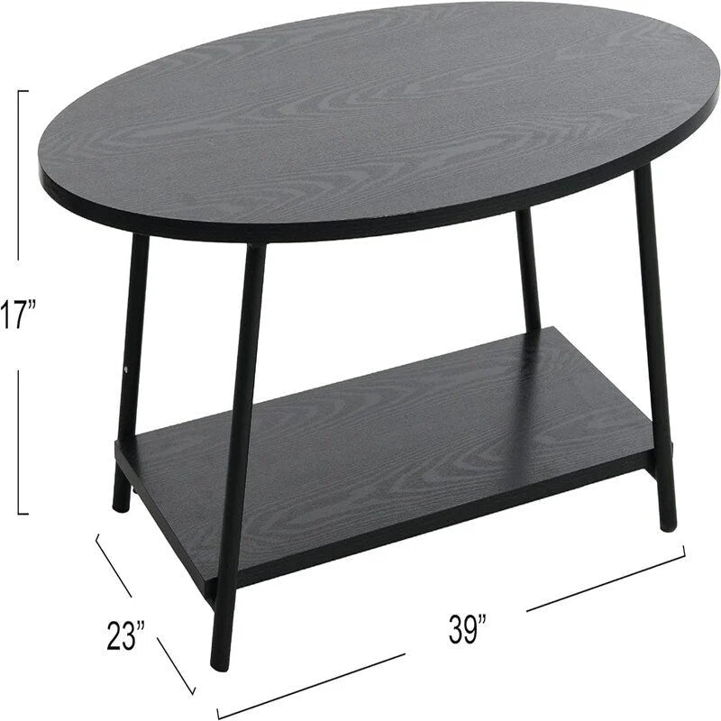 Mesa de centro ovalada con estante de almacenamiento