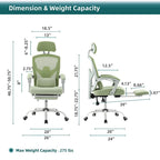 Silla de oficina de malla con respaldo alto, soporte lumbar y reposapiés retráctil