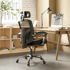 Silla de oficina de malla con respaldo alto, soporte lumbar y reposapiés retráctil