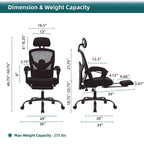 Silla de oficina de malla con respaldo alto, soporte lumbar y reposapiés retráctil