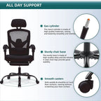 Silla de oficina de malla con respaldo alto, soporte lumbar y reposapiés retráctil