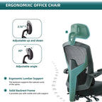 Silla de oficina de malla con respaldo alto, soporte lumbar y reposapiés retráctil