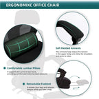 Silla de oficina de malla con respaldo alto, soporte lumbar y reposapiés retráctil