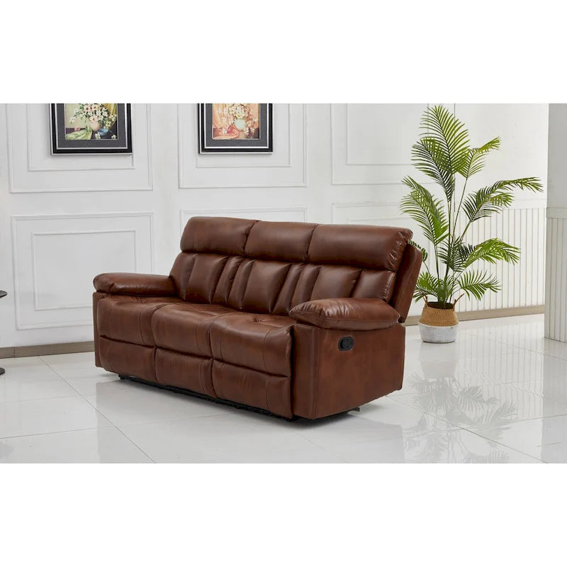 Sofá reclinable manual de 3 plazas en piel sintética (naranja)