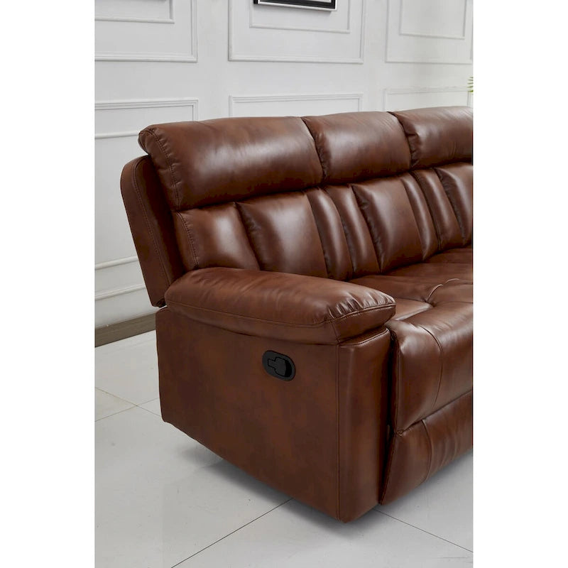 Sofá reclinable manual de 3 plazas en piel sintética (naranja)