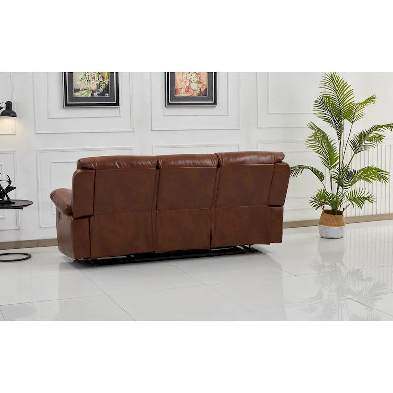 Sofá reclinable manual de 3 plazas en piel sintética (naranja)